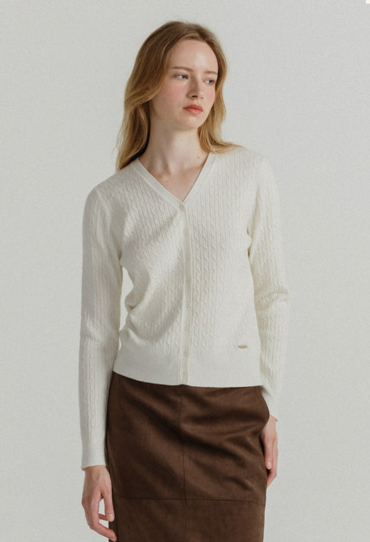 Classic Cable V-Neck Knit Cardigan