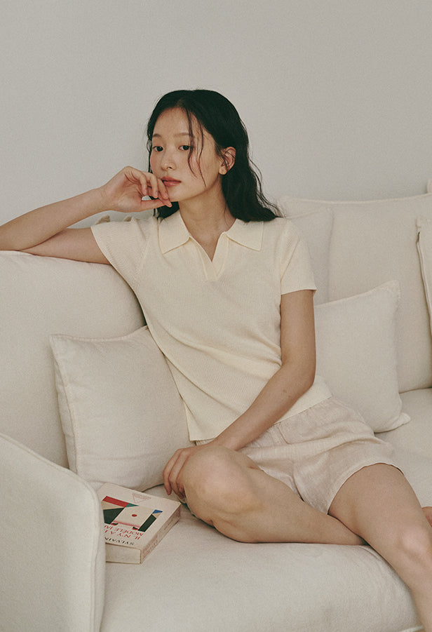 Sunday Slim Ribbed Collar Short Sleeve Knit