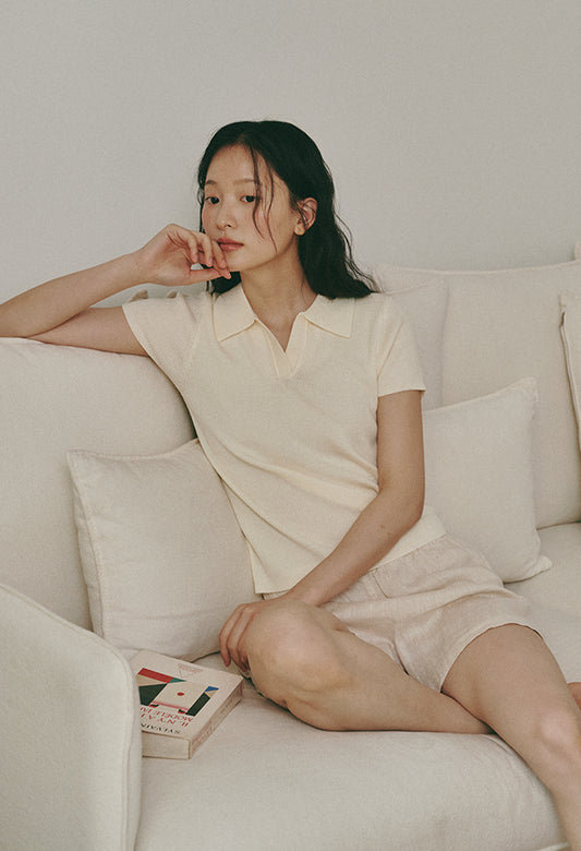 Sunday Slim Ribbed Collar Short Sleeve Knit