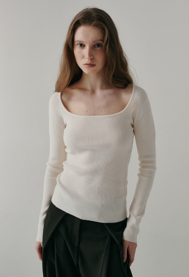 Wave Wool Whole Garment Square Neck Knit