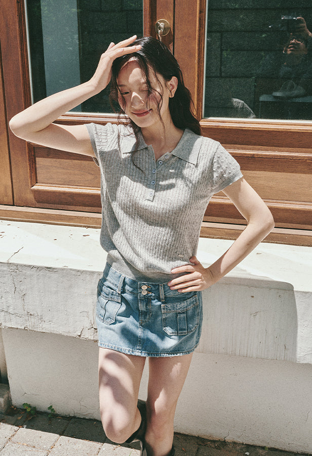 Dayshell Cable Collar Short Sleeve Knit