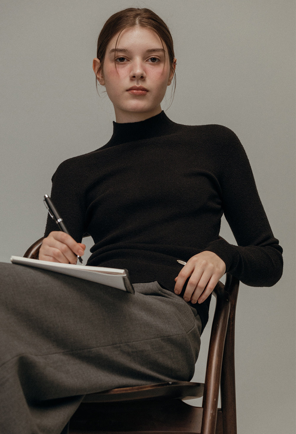 Poyette basic slim half neck knit