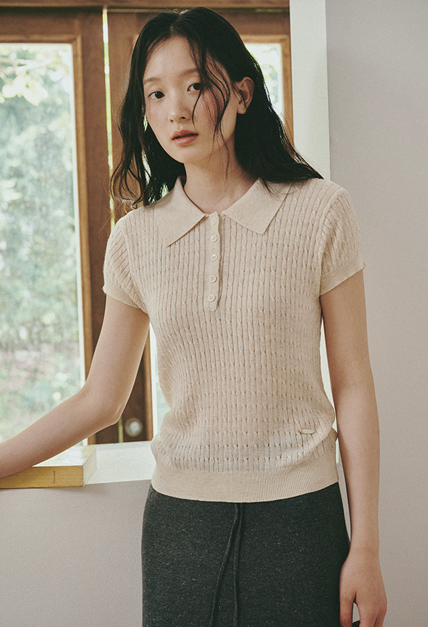 Dayshell Cable Collar Short Sleeve Knit