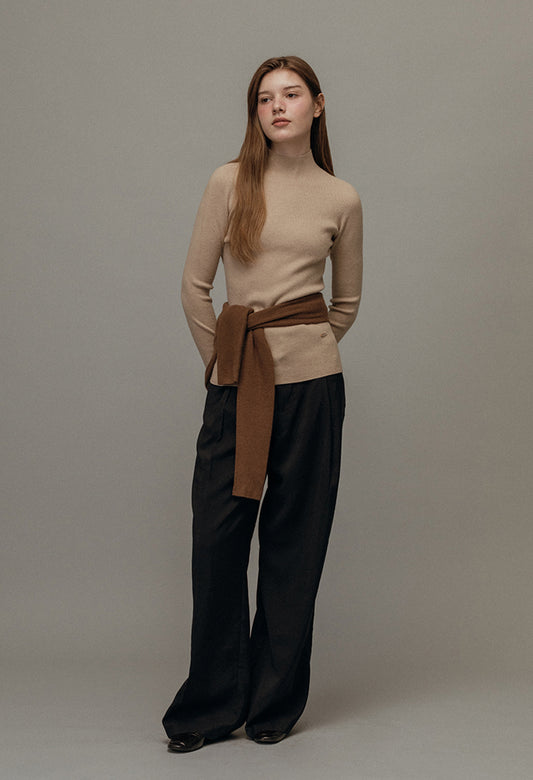 Poyette basic slim half neck knit
