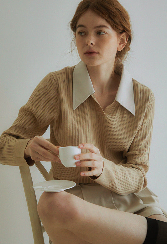 Shirts collar v-neck knit
