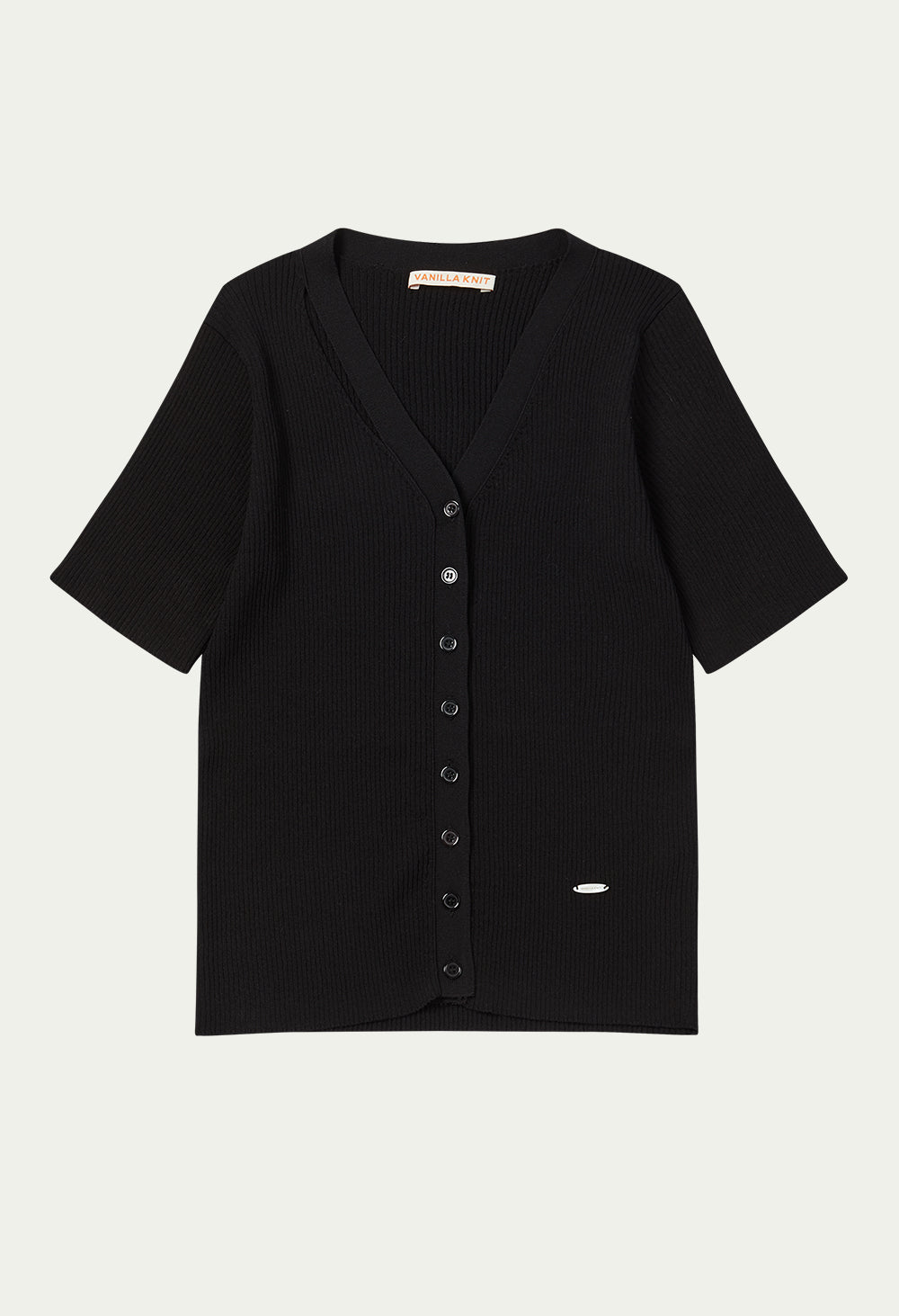 Watery silky half sleeve cutting knit cardigan