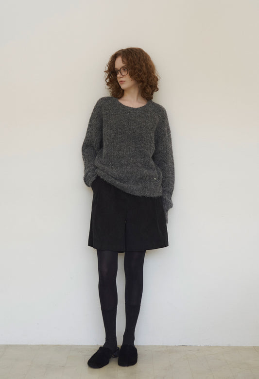 Touched round-neck wool knit