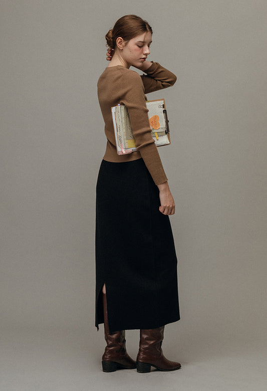 Rowe basic long back slit knit skirt