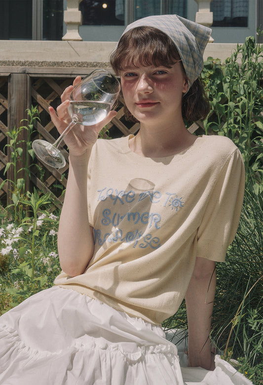 Paradise spangle puff half sleeve knit