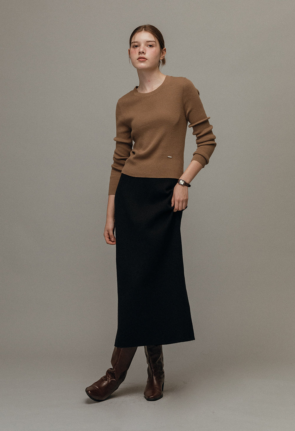 Rowe basic long back slit knit skirt