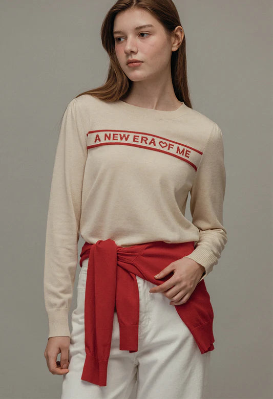 [Same-Day Shipping] New era lettering puff pullover knit