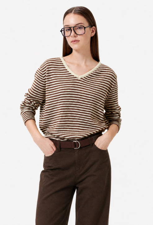 Claire V-Neck Stripe Wool Knit