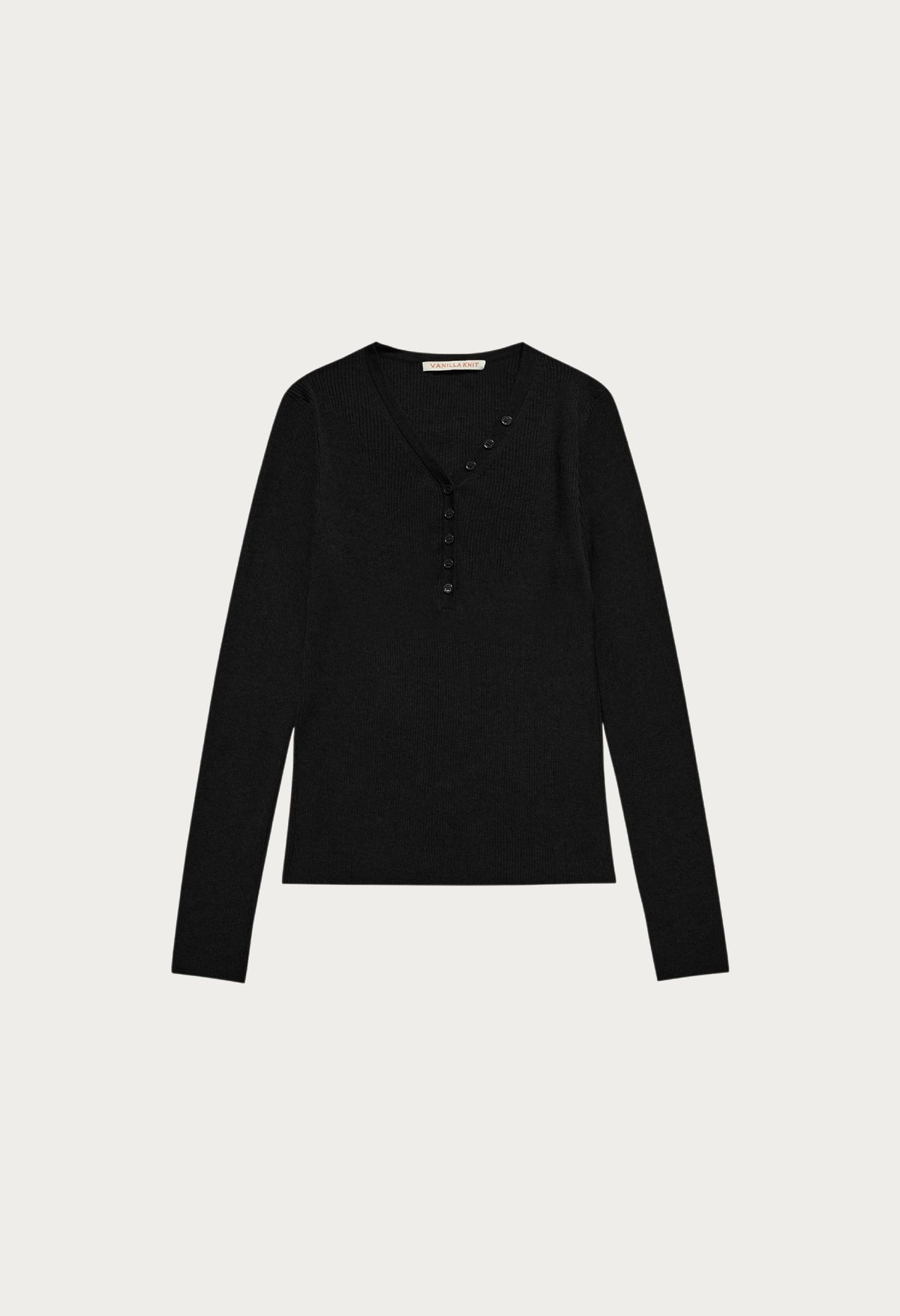 Time Button V-Neck Ribbed Knit