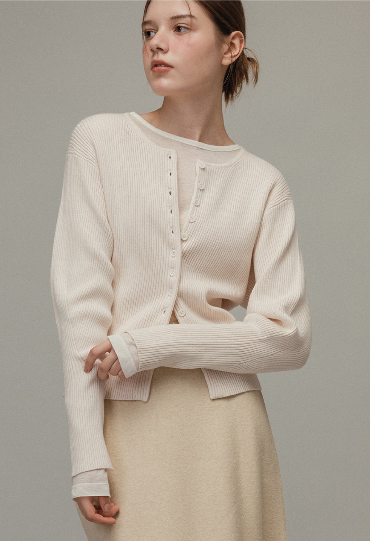 Novel volume knit cardigan
