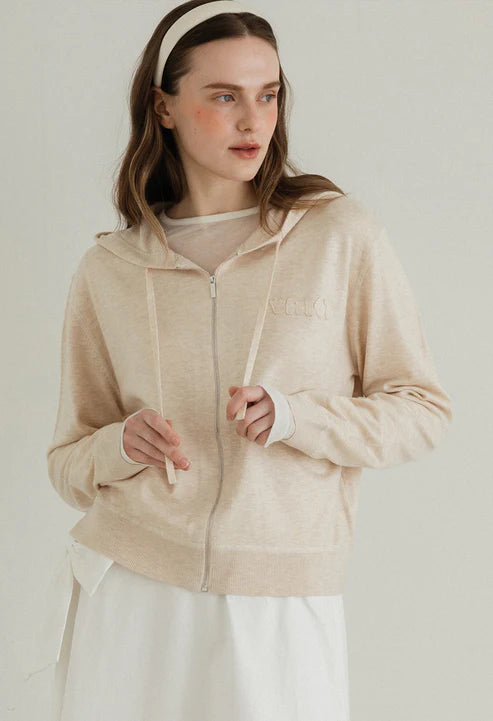 [Same-Day Shipping] Crush hood zip up knit cardigan