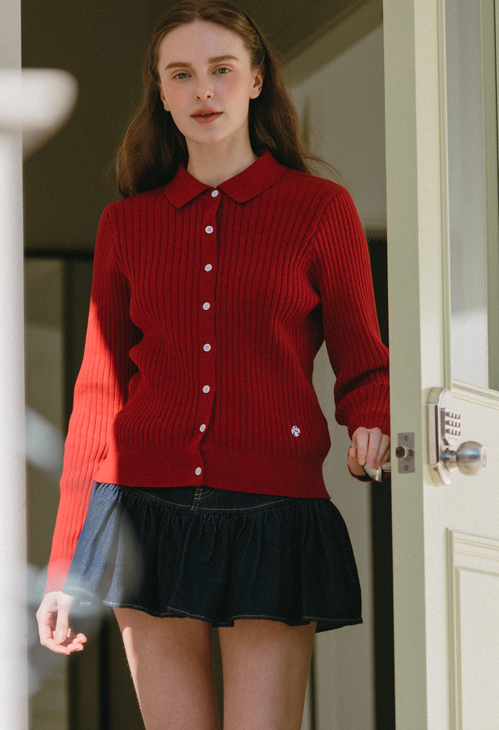 Romance collar knit cardigan