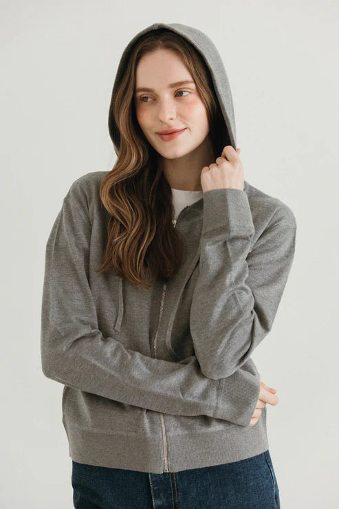[Same-Day Shipping] Crush hood zip up knit cardigan