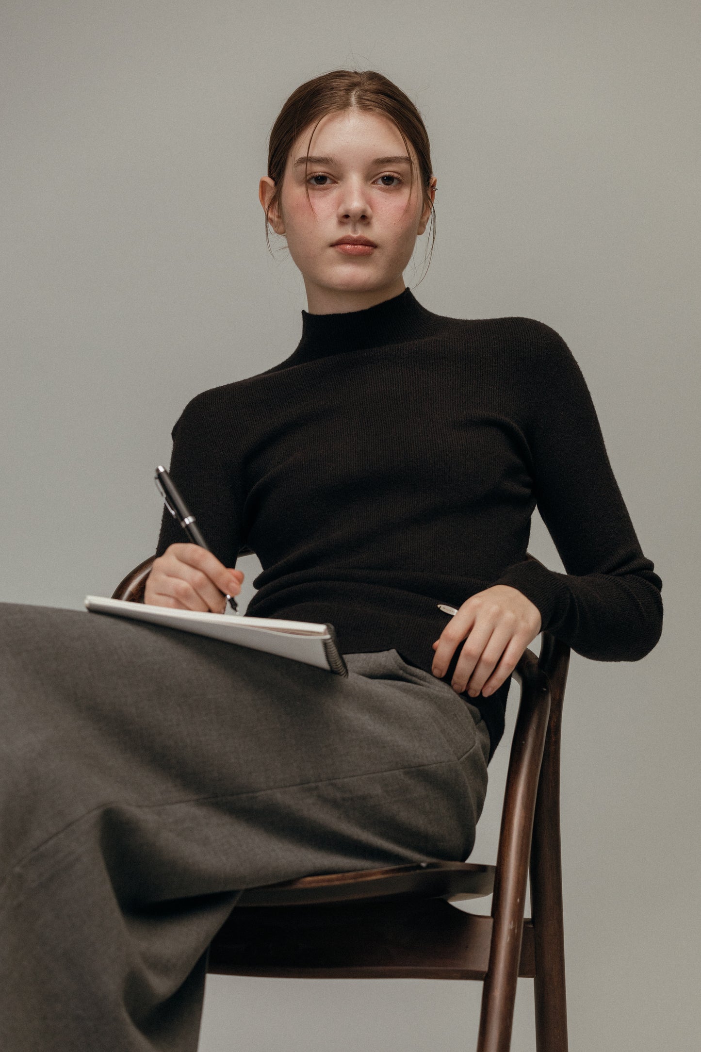 Poyette basic slim half neck knit