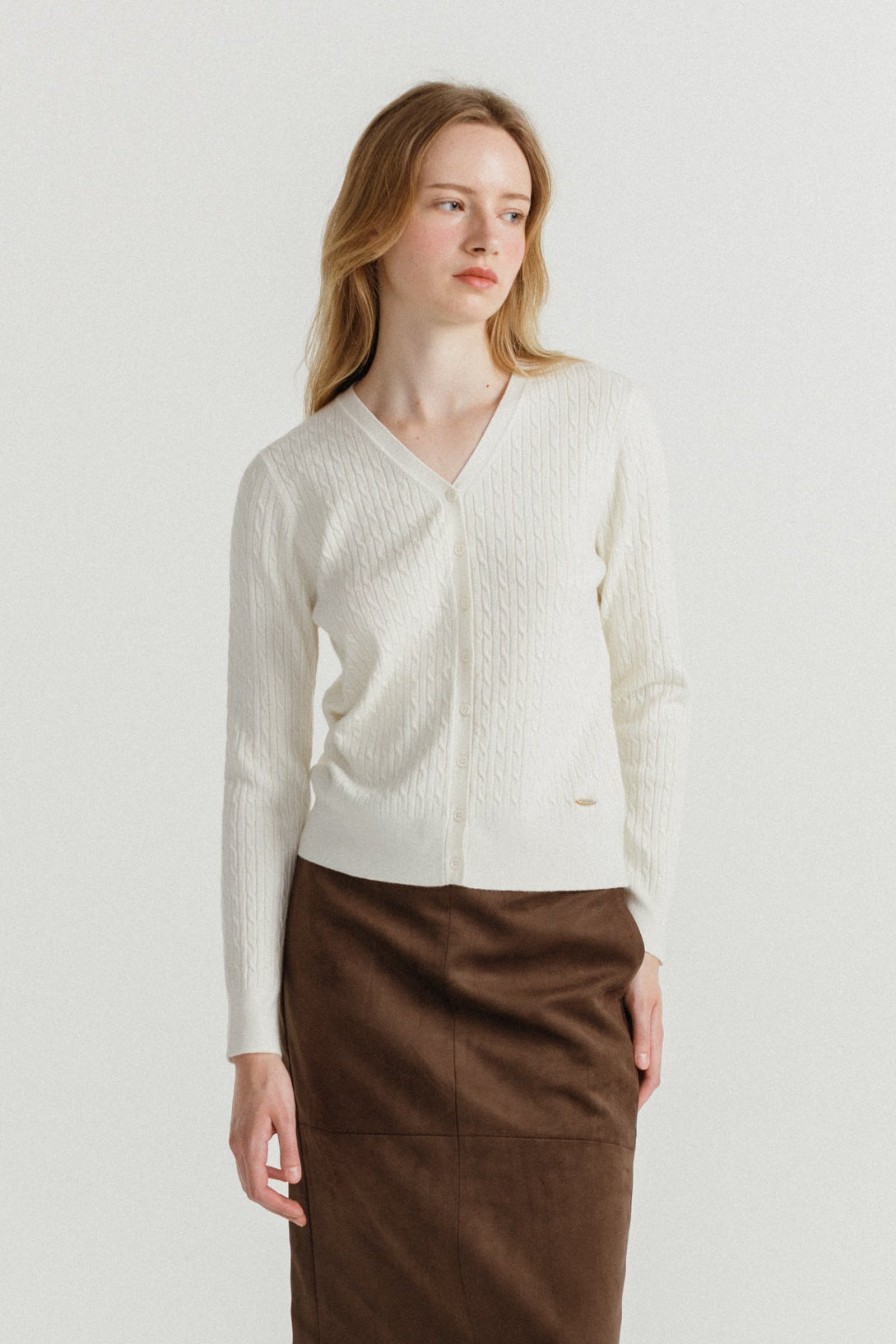 Classic Cable V-Neck Knit Cardigan