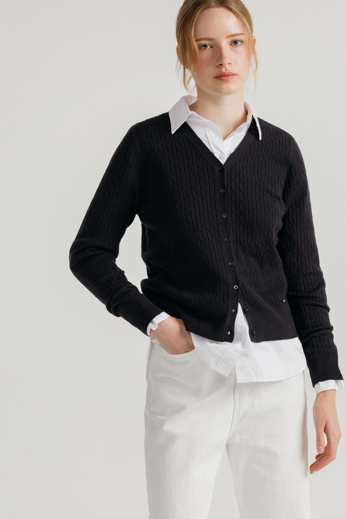 Classic Cable V-Neck Knit Cardigan
