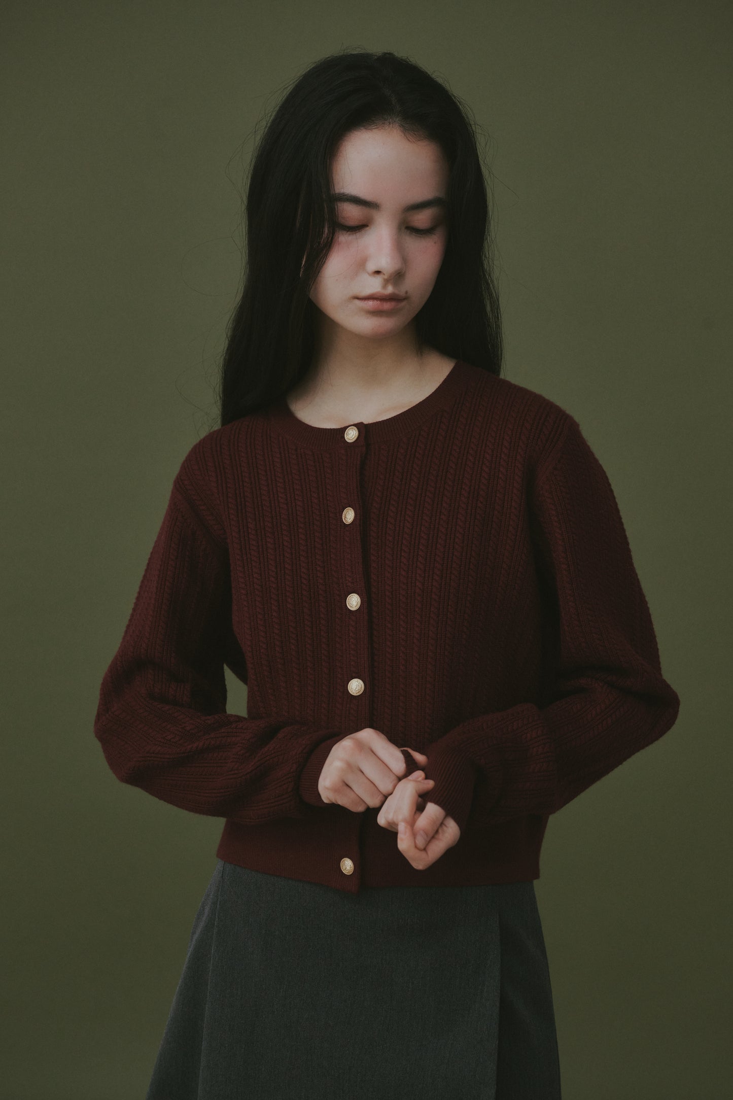 Midnight Gold Button Cable Cardigan