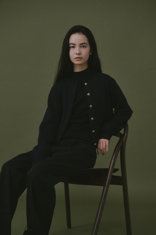 Midnight Gold Button Cable Cardigan