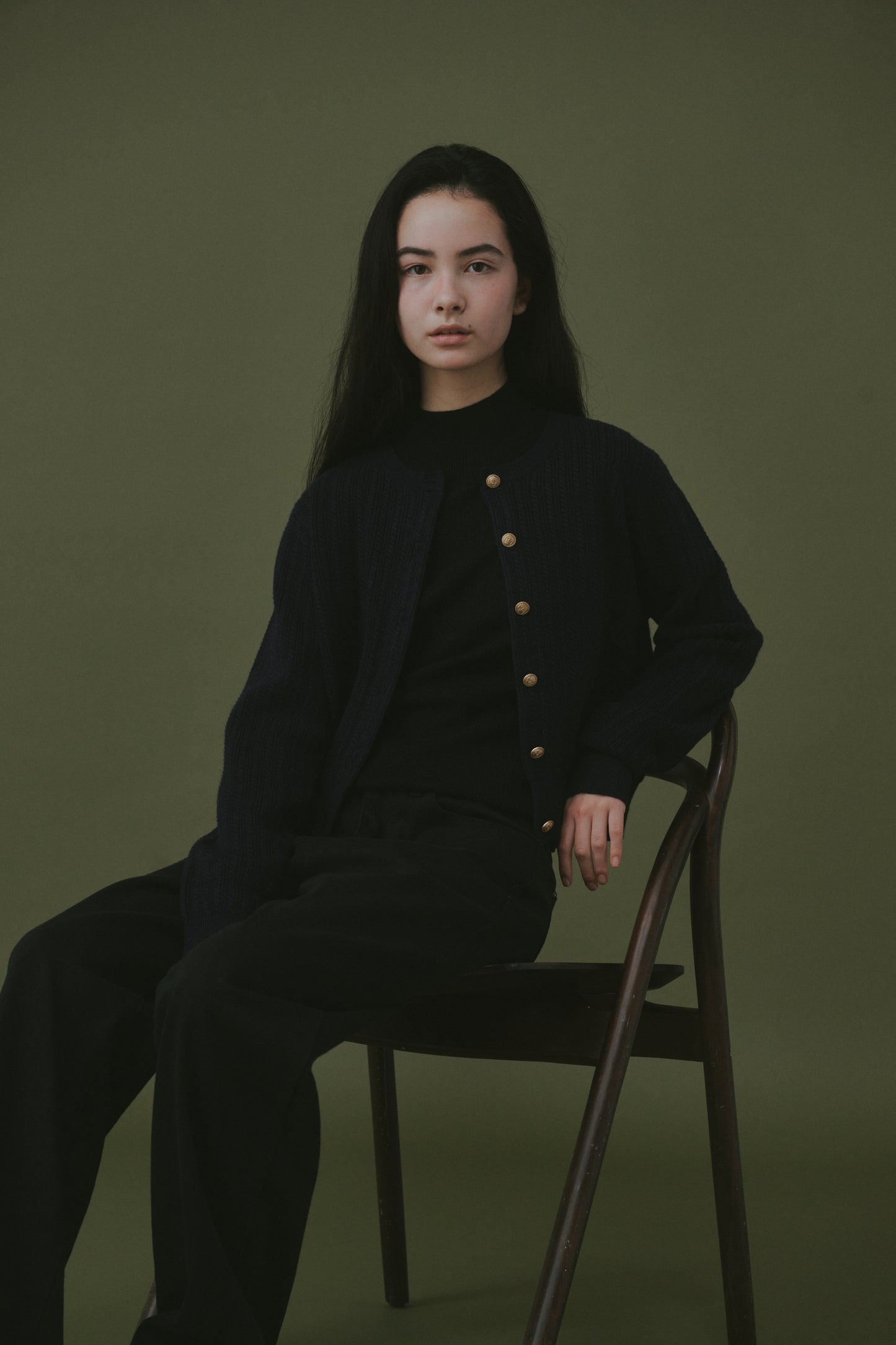 Midnight Gold Button Cable Cardigan