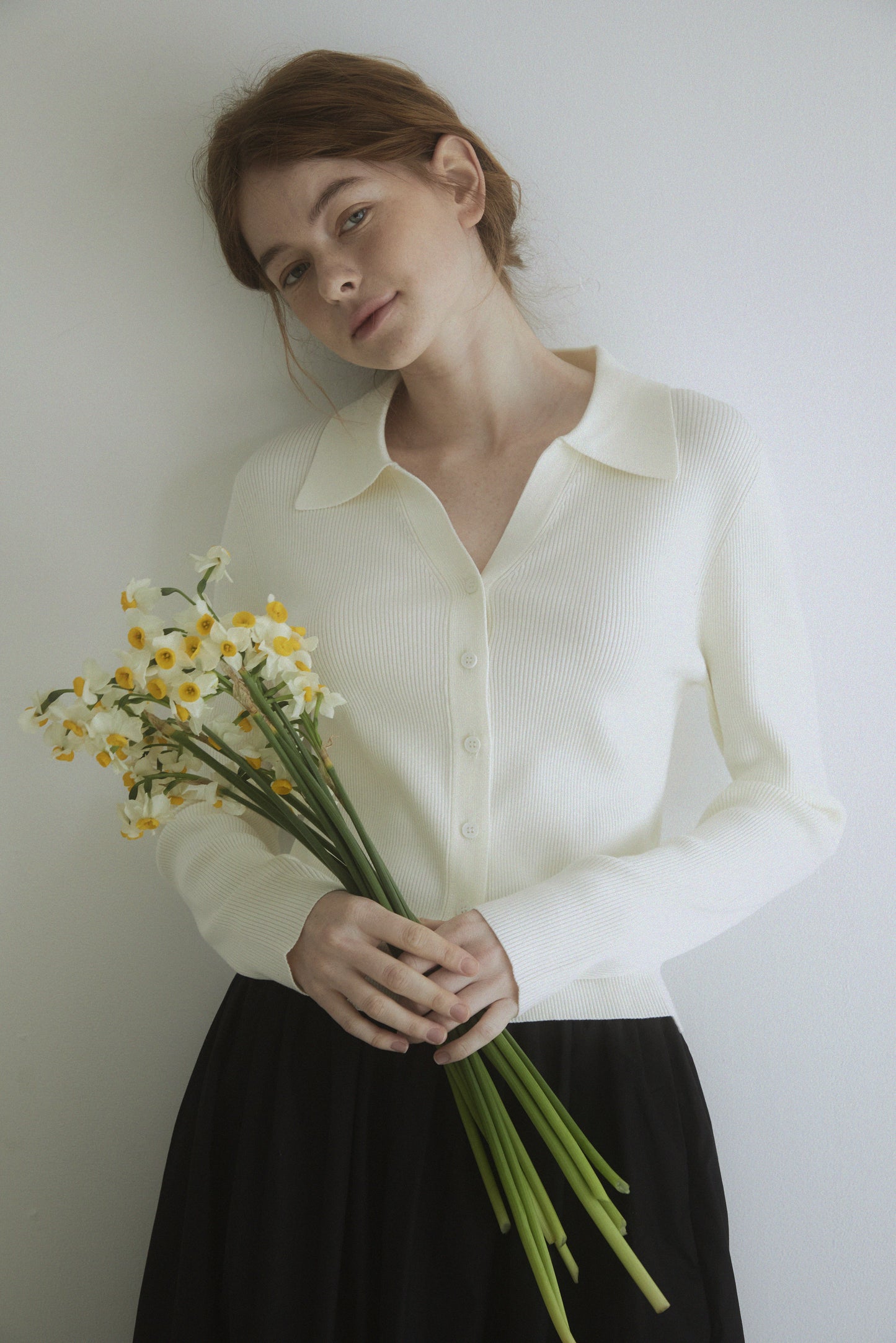 Slim ribbed collar cardigan