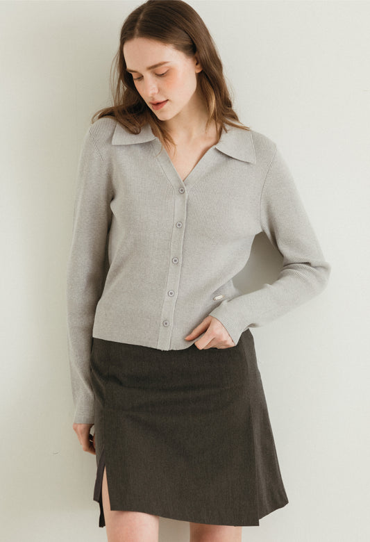 Slim ribbed collar cardigan