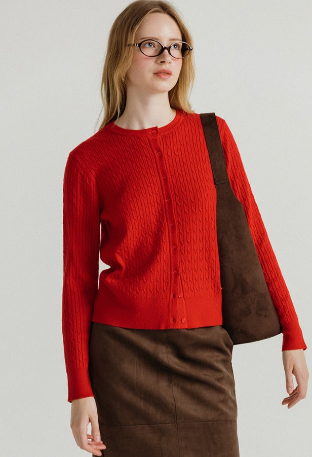 Classic Cable Round Knit Cardigan