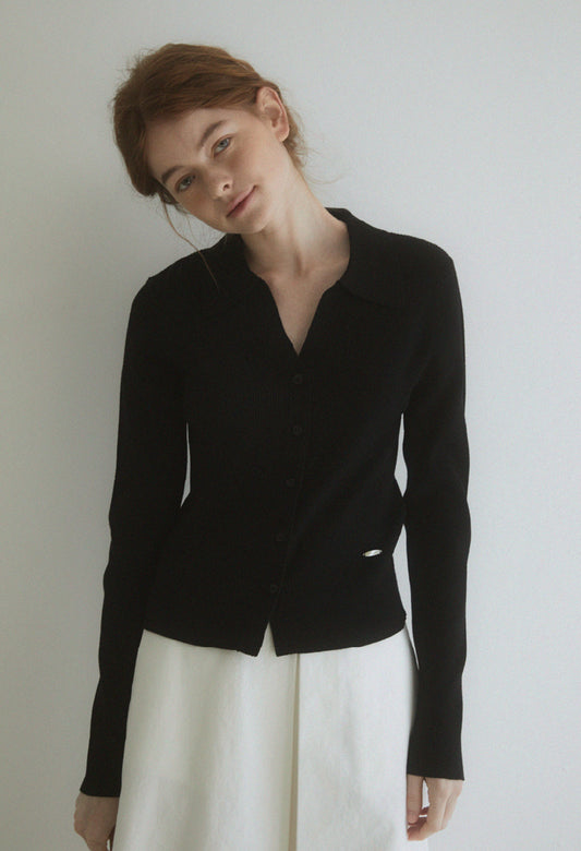 Slim ribbed collar cardigan