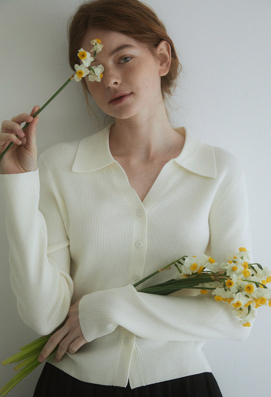 Slim ribbed collar cardigan