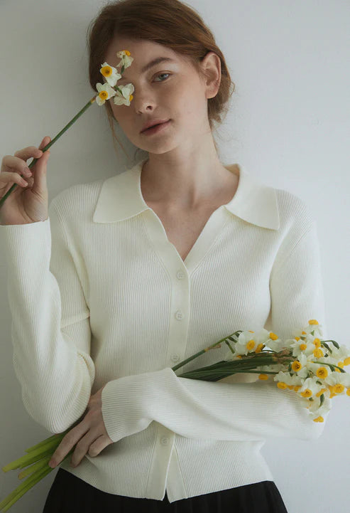 [Same-Day Shipping] Slim ribbed collar cardigan