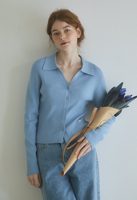 Slim ribbed collar cardigan