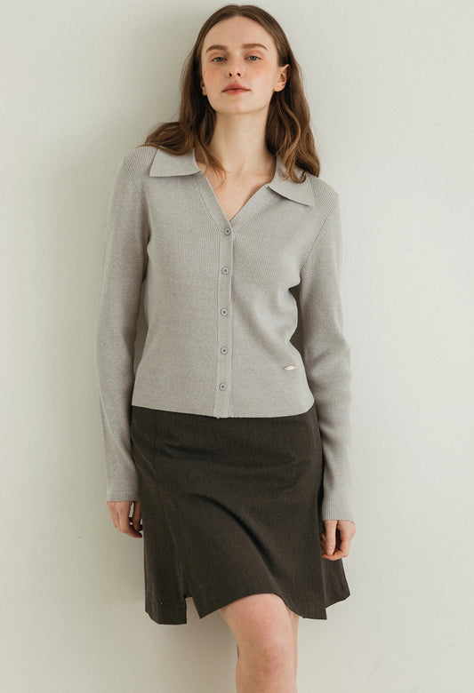 Slim ribbed collar cardigan