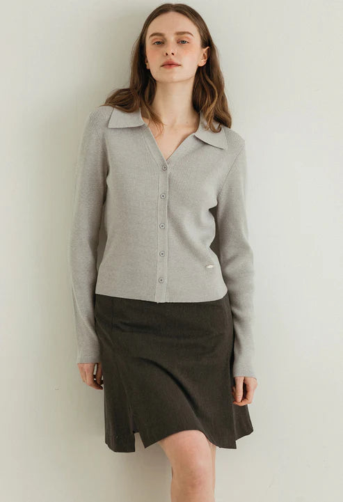 [Same-Day Shipping] Slim ribbed collar cardigan