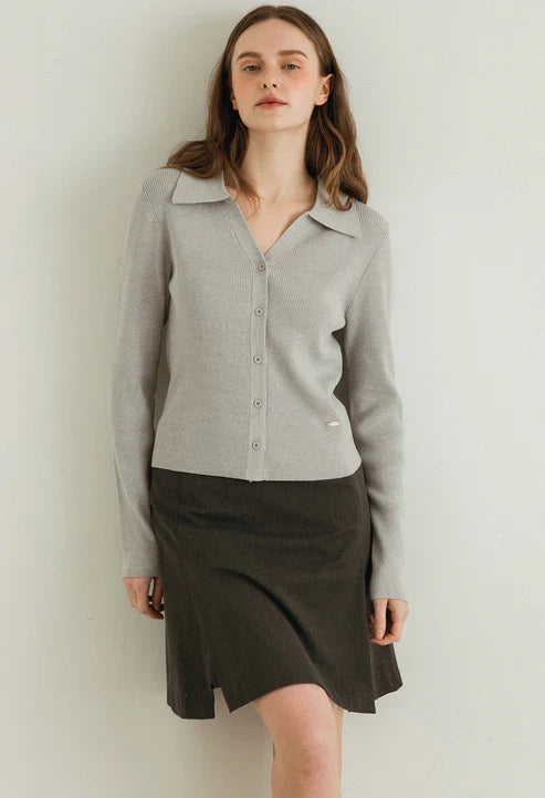 [Same-Day Shipping] Slim ribbed collar cardigan