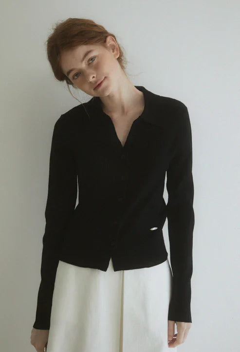 [Same-Day Shipping]  Slim ribbed collar cardigan