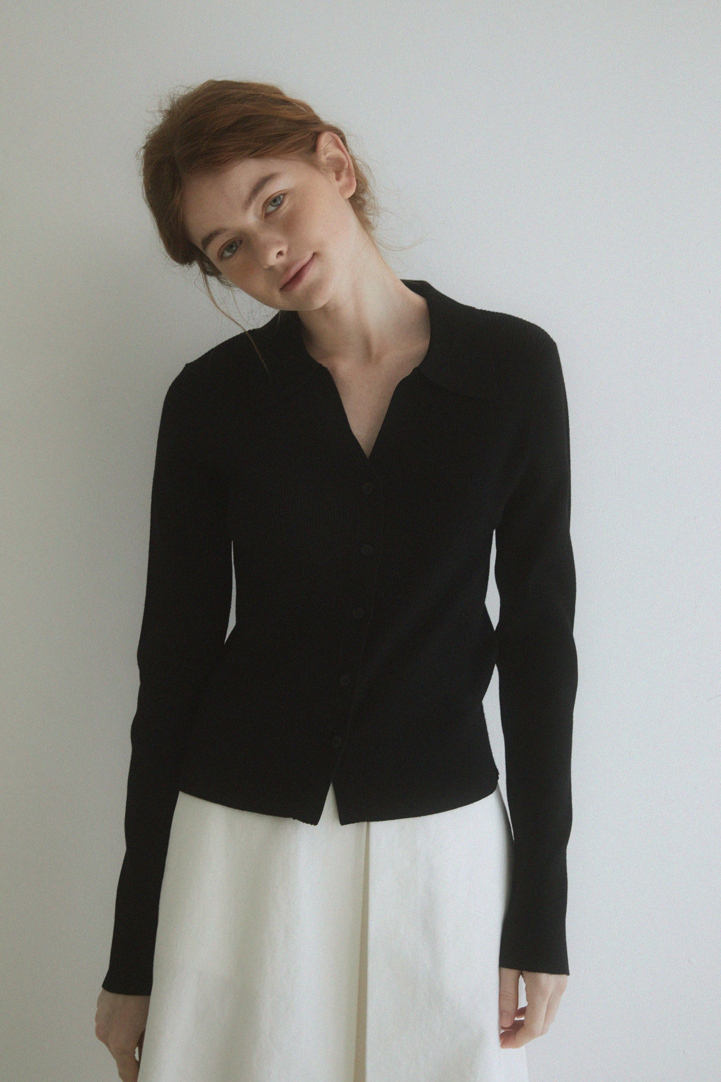 Slim ribbed collar cardigan