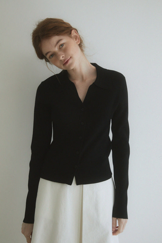 Slim ribbed collar cardigan